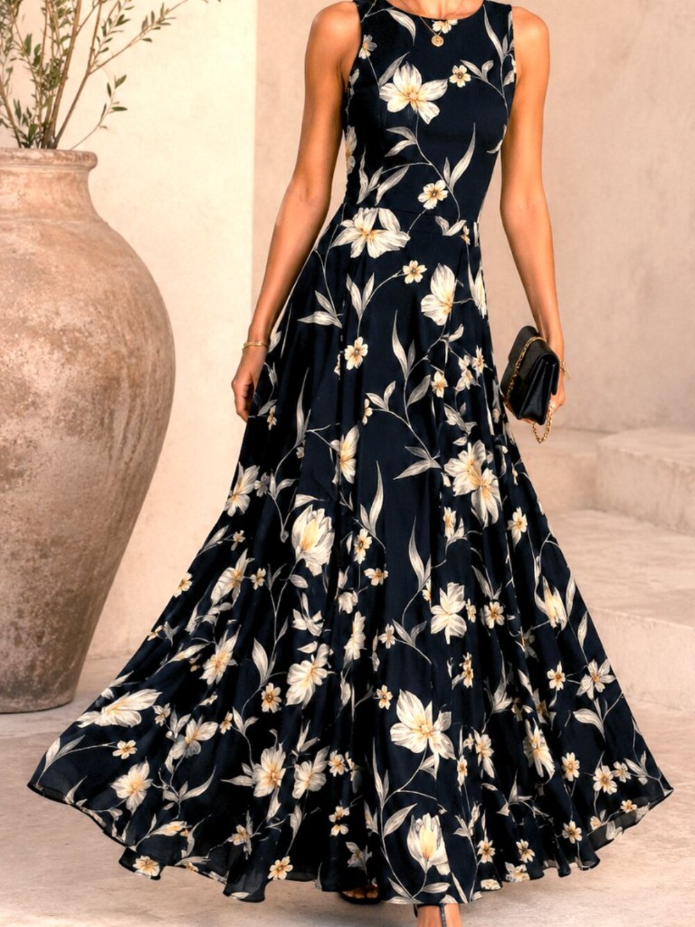 Yumi Kim Floral Silk Black Maxi Dress XS Wedding Guest Spring Summer Sleeveless